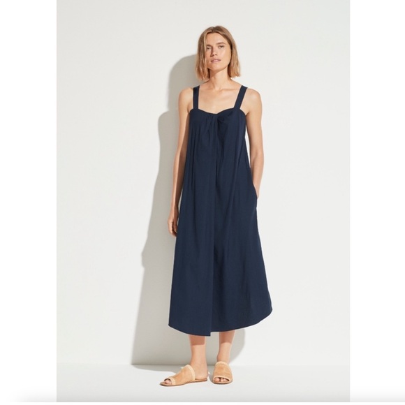 Vince Linen Drape Neck Dress in Marine - Picture 1 of 7